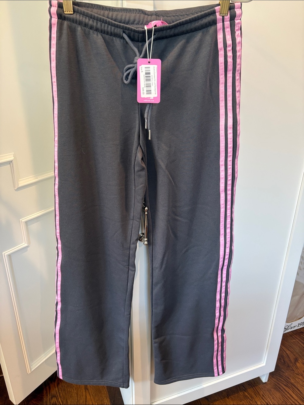 Women’s Gray Track Pants with Pink Side Stripes